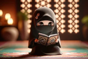 DALL·E-2023-12-29-08.47.02-A-3D-style-image-of-a-cute-Muslim-girl-wearing-a-niqab-engaged-in-reading-the-Quran.-The-girl-is-depicted-with-a-gentle-expression-visible-in-her-eye-1536×878